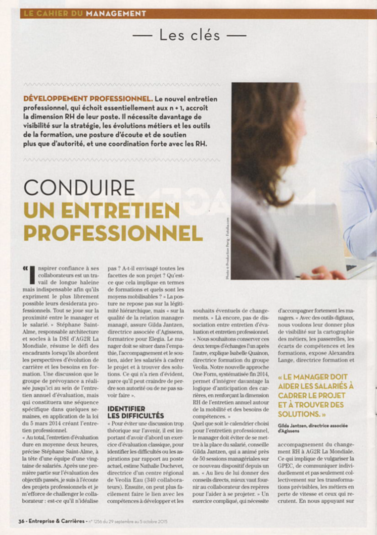 Gilda Jantzen - article paru dans Entreprise & Carrières, octobre 2015 page1