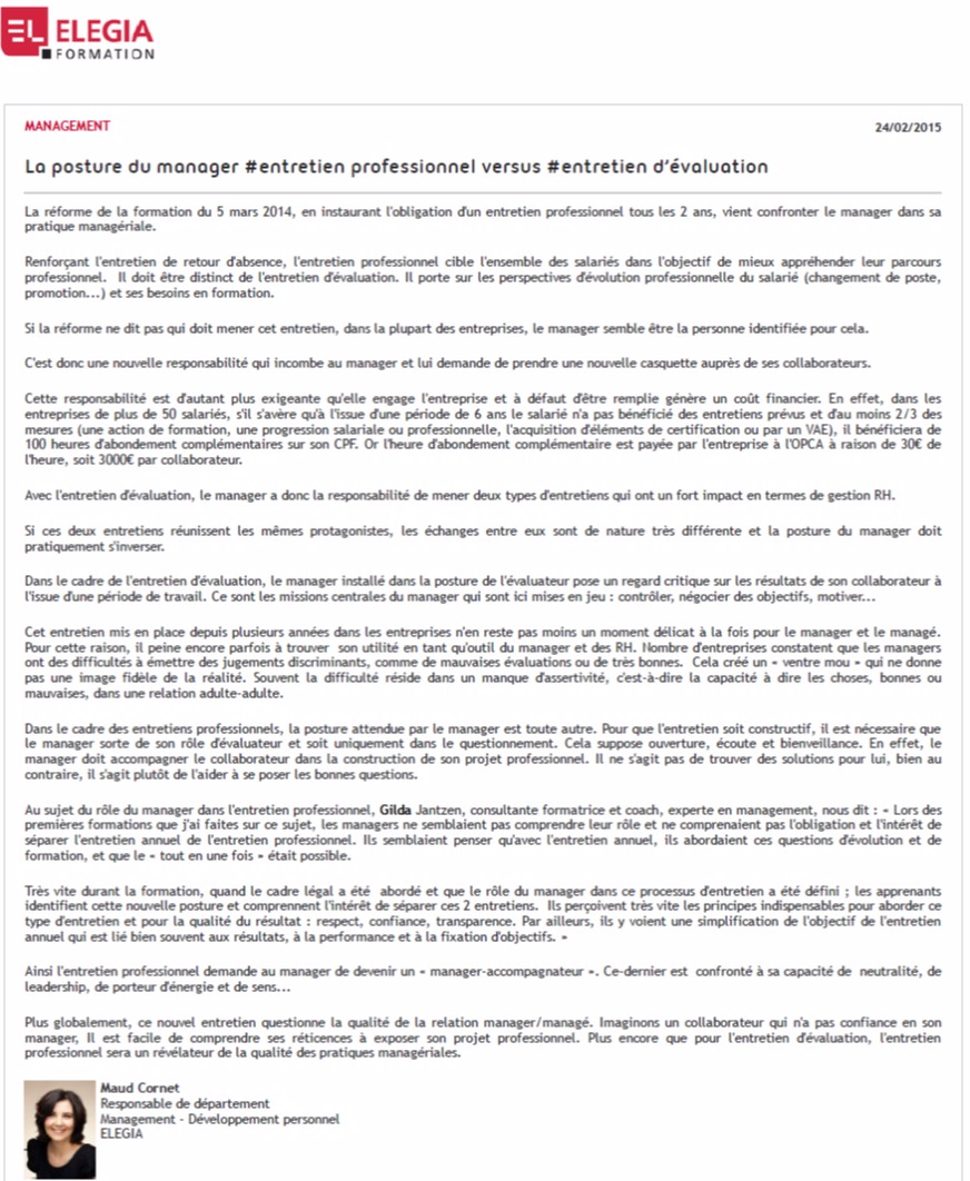 Gilda Jantzen, article paru dan sla newsletter Elegia, février 2015
