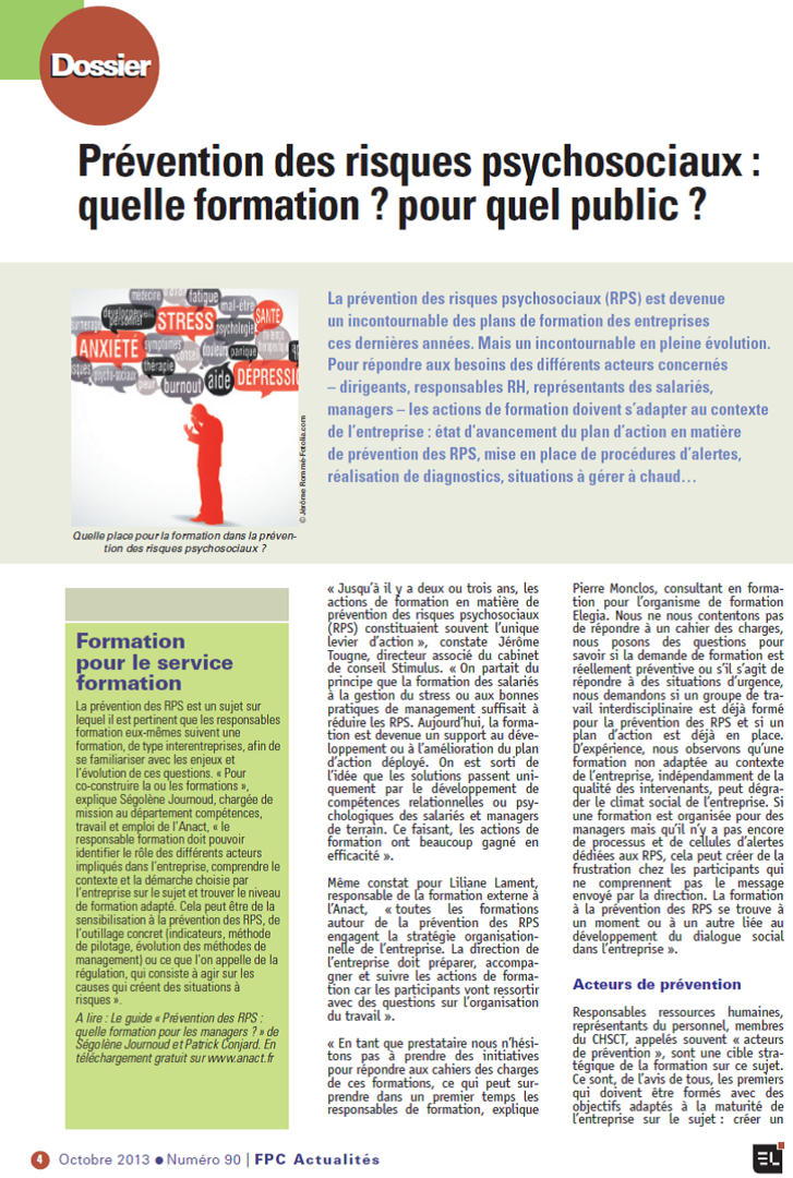 Risques Psychosociaux : quelle formation pour quel public ? Article paru dans la lettre de la formation continue, octobre 2013