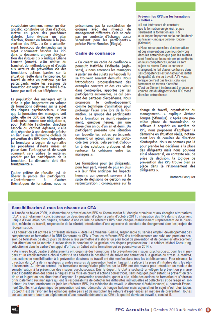 La lettre de la formation continue, octobre 2013, propos de Mathilde Faidherbe recueillis par Barbara Pasquier