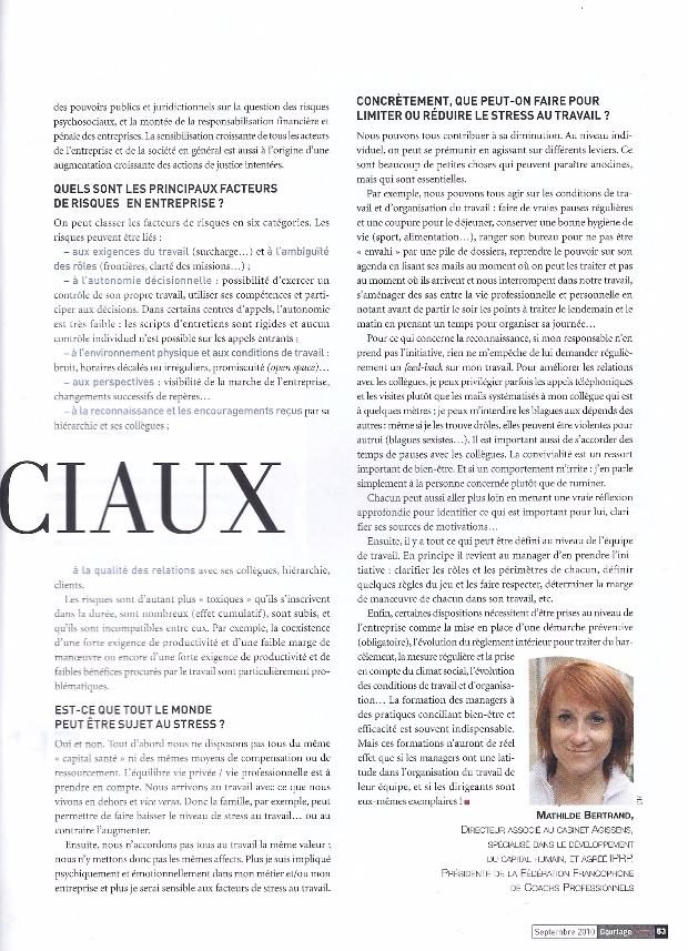 Les risques psychosociaux, Courtage News, septembre 2010 p2