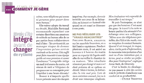 Travailler en horaires décalés, Courrier Cadres, Mathilde Faidherbe interviewée par Coralie Donas p2