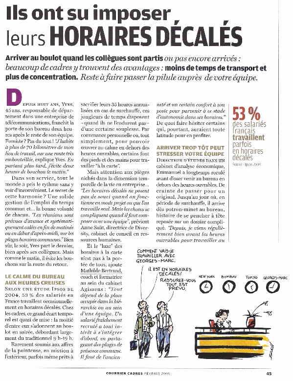 Travailler en horaires décalés, Courrier Cadres, Mathilde Faidherbe interviewée par Coralie Donas