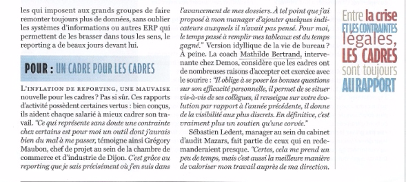 Les limites du reporting dans le management, propos de Mathilde Faidherbe recueillis par Courrier Cadres p2