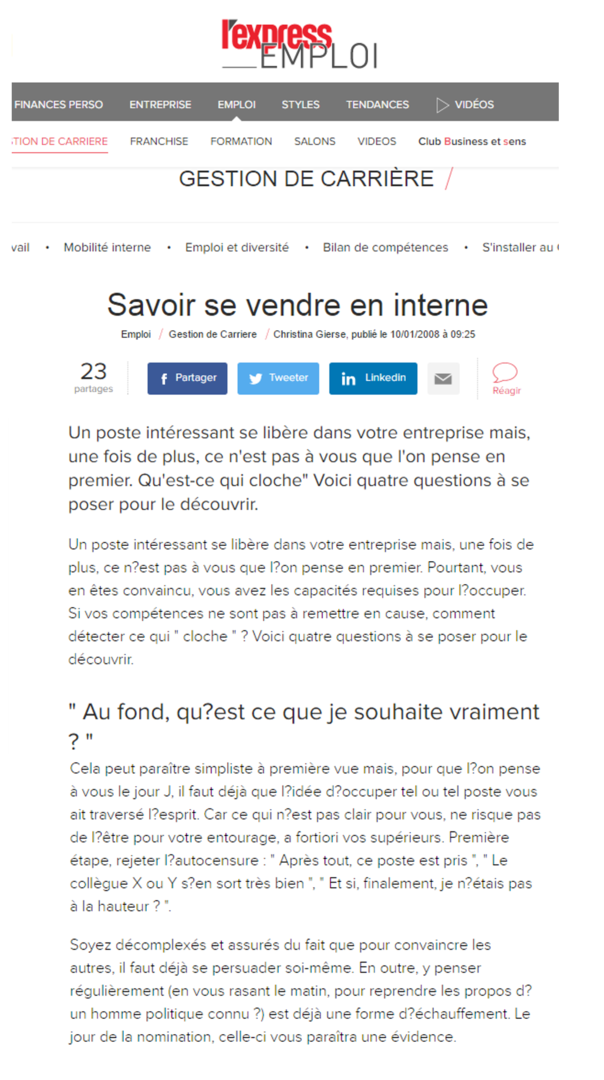 Savoir se vendre en interne, Gilda Jantzen répond à l'Expansion p1