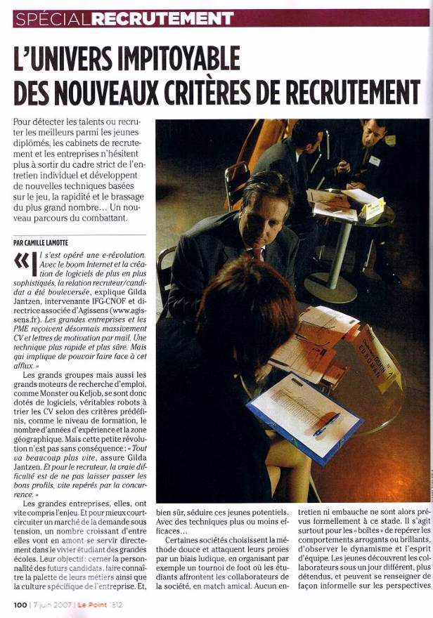 Les nouveaux critères de recrutement, Gilda Jantzen interviewée par Le Point , p1
