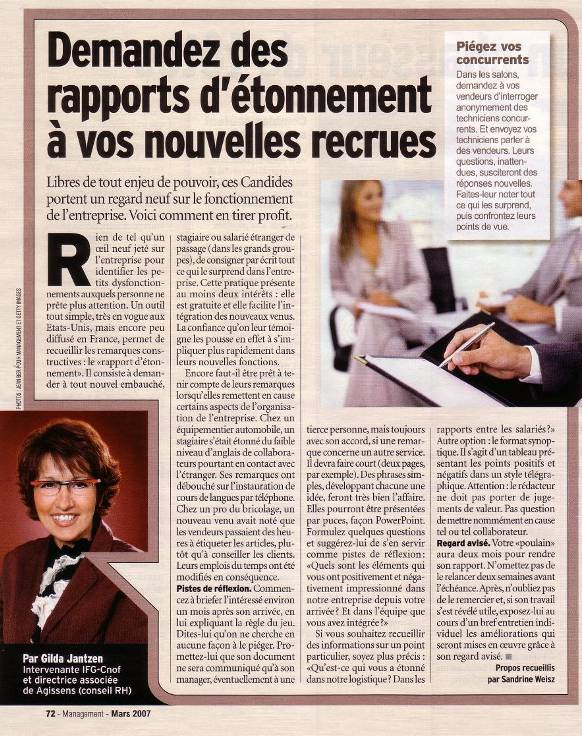 Demandez des rapports d'étonnement à vos nouvelles recrues, Gilda Jantzen interviewée par Management